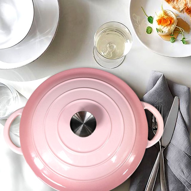 Pink Cast Iron Cooking Pot