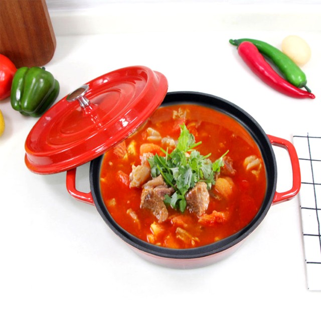 Red Cast Iron Enamel Soup Pot