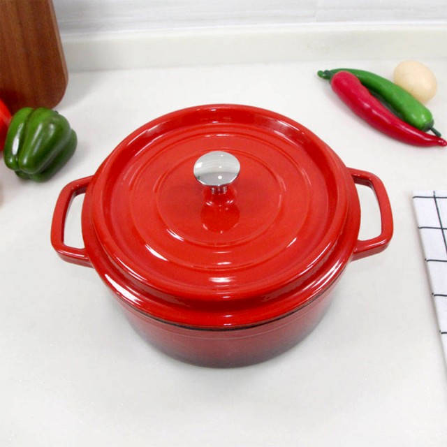 Red Cast Iron Enamel Soup Pot
